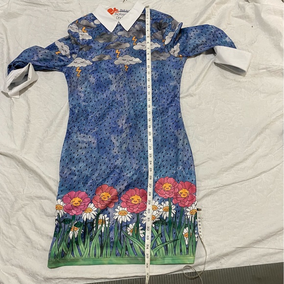 Rainy Day Collared Mini Dress Cute Cloud Nature Print SheIN women’s large Used - Picture 2 of 7